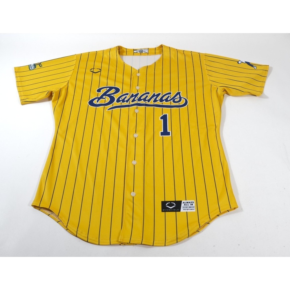 Evoshield Baseball Jersey Mens L Yellow Savannah Bananas Pinstripe Number 1 Logo